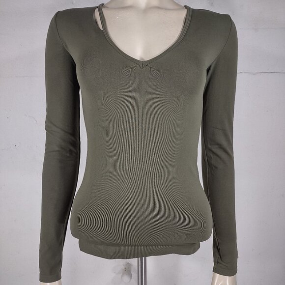 Helmut Lang Tops - Helmut Lang olive green V-Neck fitted long sleeve shirt top ladies XS / Small